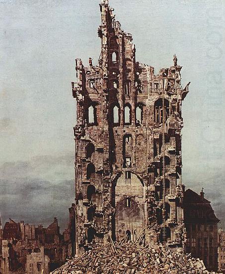 Ansicht von Dresden, Die Ruine der Kreuzkirche, von Osten aus gesehen, Bernardo Bellotto
